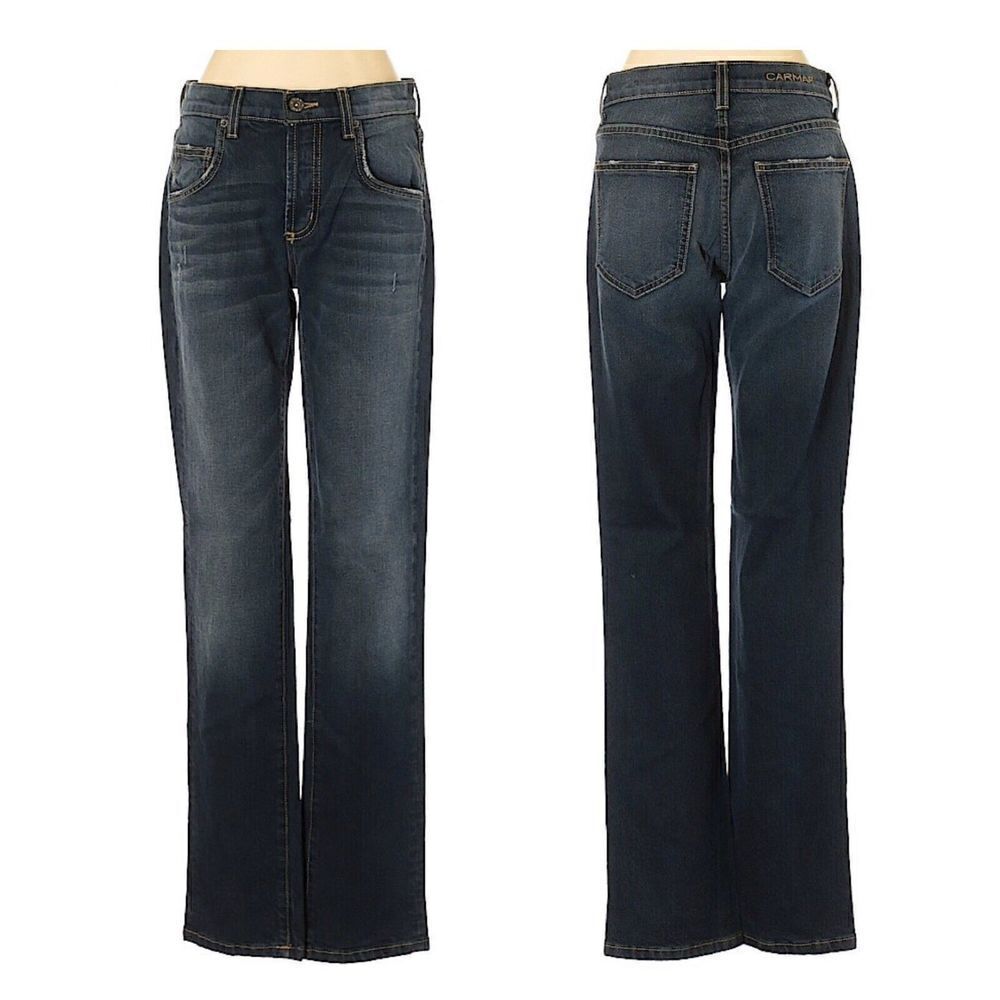 Carmar Womens Salazar Jeans Size 25 Straight Leg Button Fly Blue Dark Wash NEW